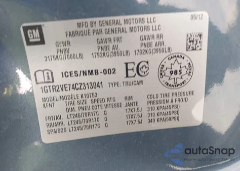 2012 GMC Sierra 1500 Sle z USA, uszkodzony, nr VIN 1GTR2VE74CZ313041